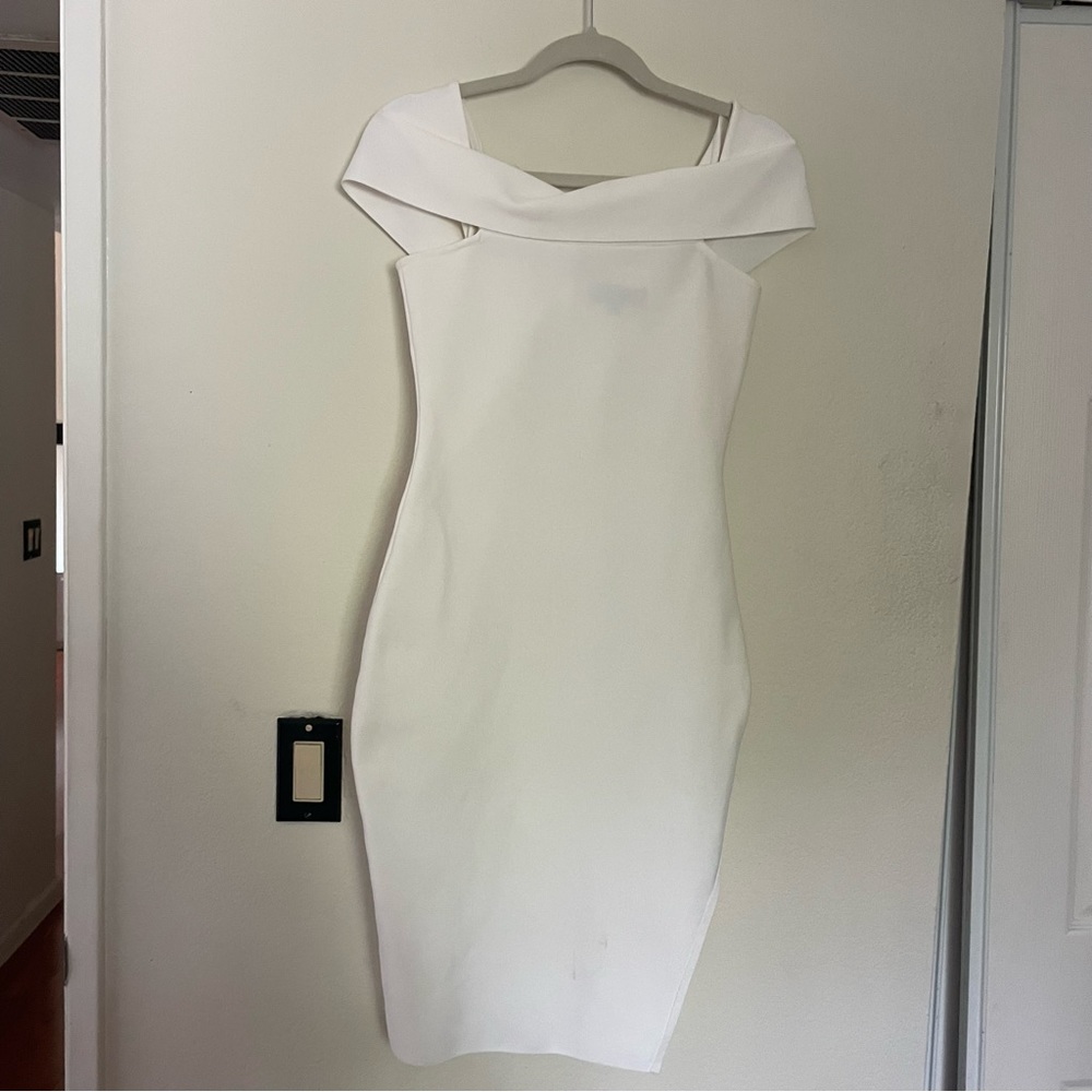 Pepper and Posh Dress Bodycon White Off Shoulder Size Large